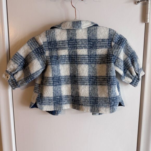 Girls Zara Blue and White Plaid Wool Button Up Shacket 18-24 months EUC - Picture 2 of 3